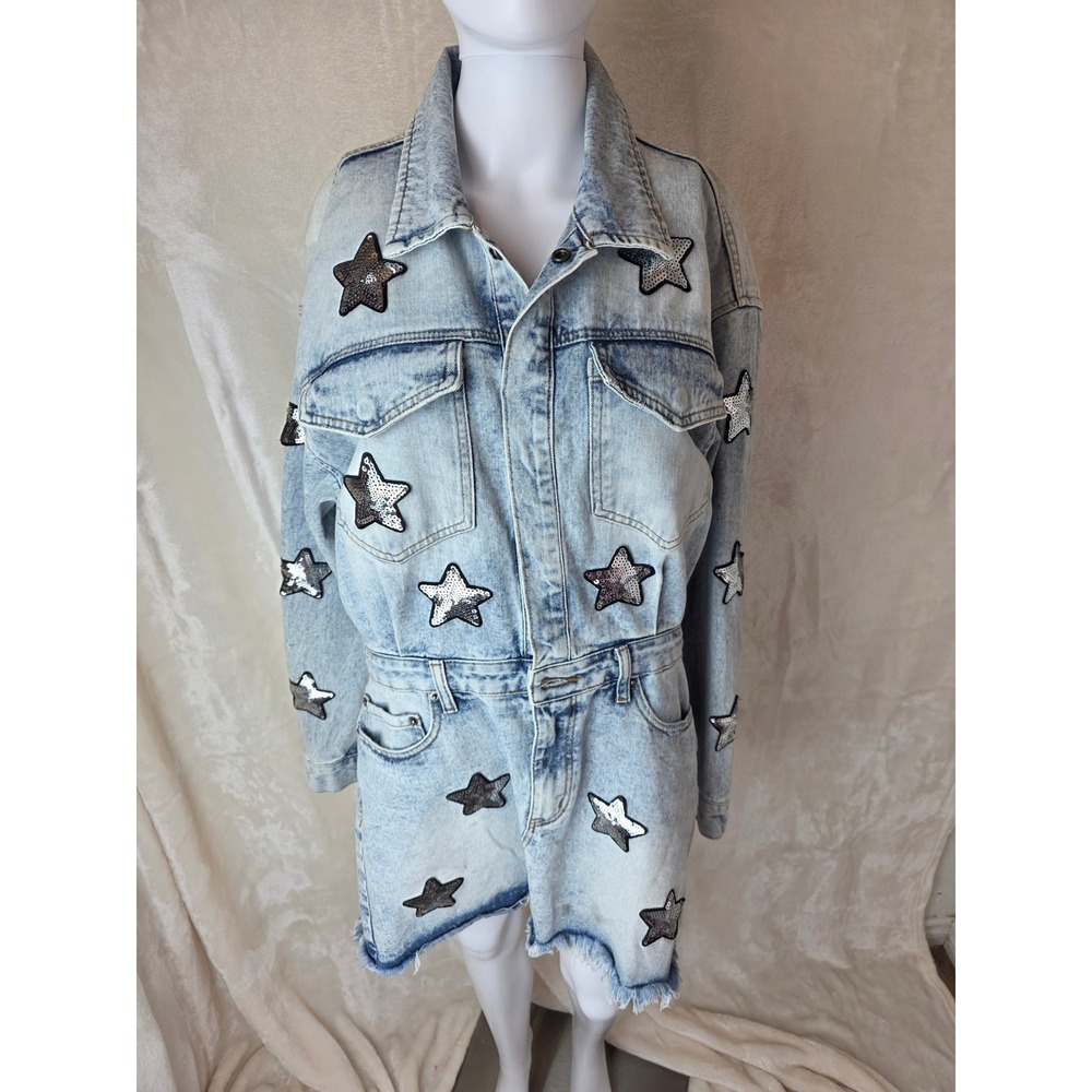 BuddyLove x Raelynn Denim dress‎ Set Sequin Stars Acid Wash Women NWT
